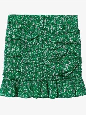 Mango Green Printed Mini Skirt with Ruffle Hem